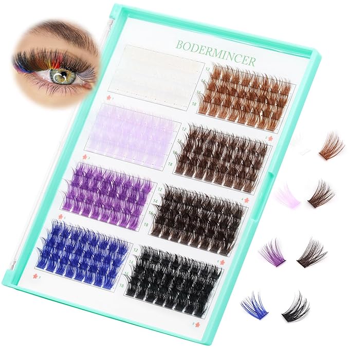 BODERMINCER D Curl False Eyelash Clusters, 8 Colors Collection, Individual Lash Extensions, 12-18mm Length For Beginner (B# 8 Colors-12-18mm D Curl)