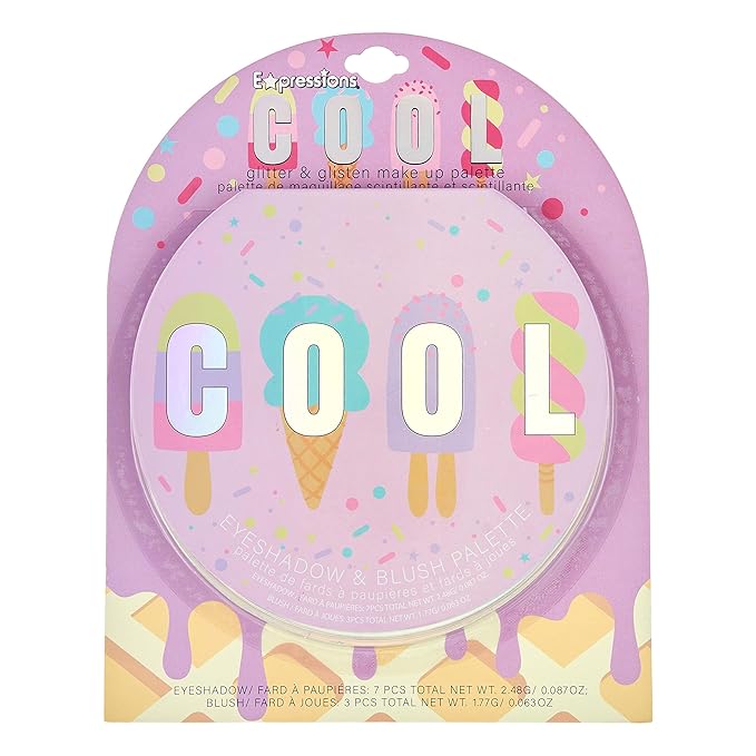 Cool Glisten & Glitter Makeup Palette 10 Color Eyeshadow & Blush Makeup Novelty Beauty Set, Fold Out Compact with Mirror, Cute Gifts - Washable, Non-Toxic