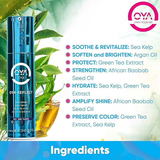 OYA REFLECT Hair Shine Serum - Anti Frizz & Shine Serum- Lightweight Smoothing Sérum for Frizzy & Damaged Hair - Hydrate, Soften and Enhances Shine for Curly or Color Treated Hair - 50ml