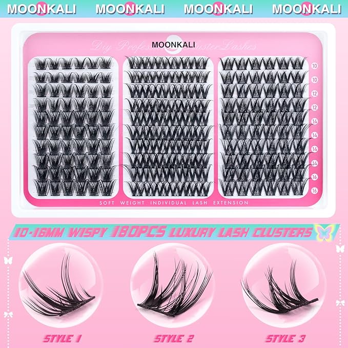 Natural Lash Clusters Wispy Eyelash Clusters 3 Styles Mix Natural Cluster Eyelash Extensions D Curly Soft Individual Lashes 10-16 mm Mix Length Natural Look Lashes Clusters with Thin Lash Band