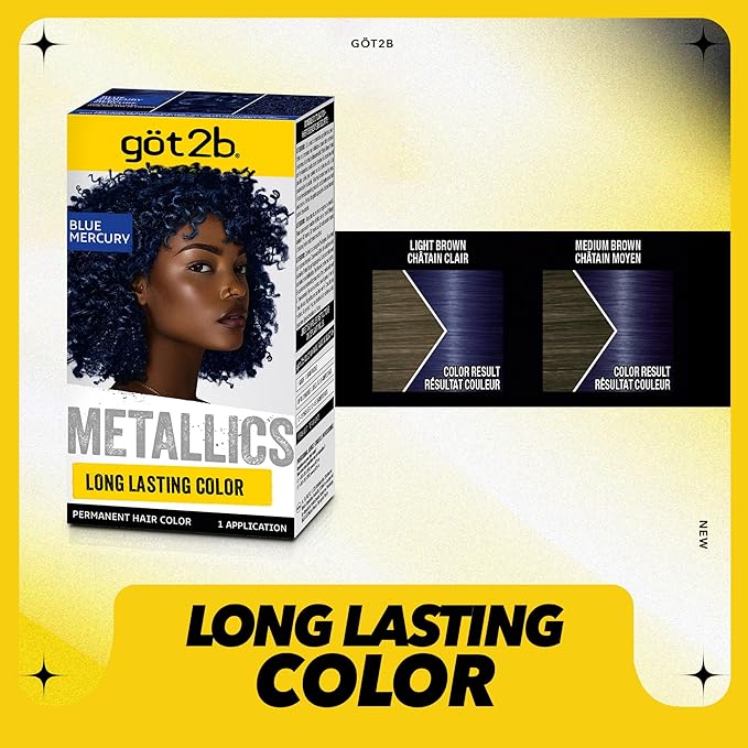 got2b Metallics Permanent Hair Dye, Blue Mercury M67, Hair Color for Women & Men, Formulated with Metallic-Shine Booster for Cool, Shimmering Tones, Lasts Up to 30 Washes, 1 Kit