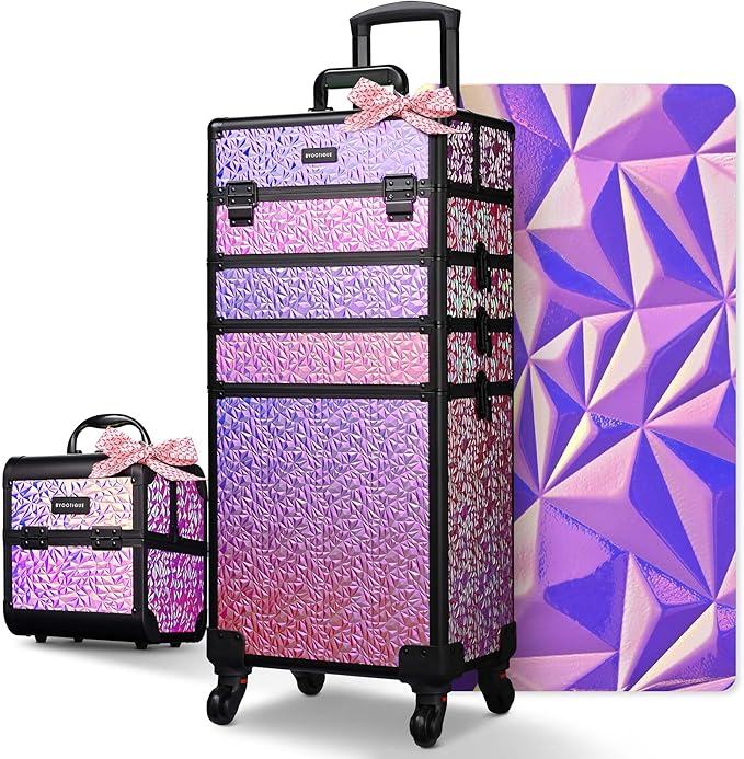 BYOOTIQUE Makeup Train Case Kit with Cube Case Cosmetic Organizer Mermaid Pink