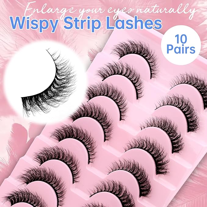 Fake Eyelashes Wispy Strip Lashes False Eyelashes Soft False Lashes by GEMERRY(10 Pairs, A03)