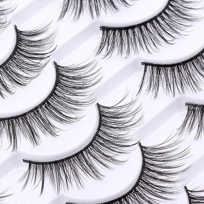False Eyelashes 20 Pairs Wispy Lashes Faux Mink Lashes 14mm 3D Fluffy Cat Eye Lashes （style 20-058)