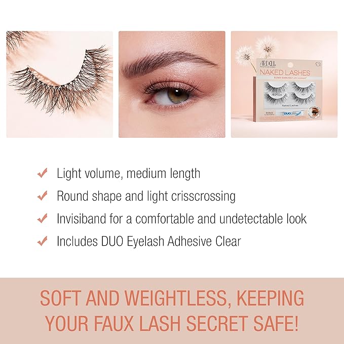 Ardell Naked Lashes 420 - Natural Volume & Lightweight Black Strip Lashes, 2 Pairs with 1g DUO Pipette, 1 Set