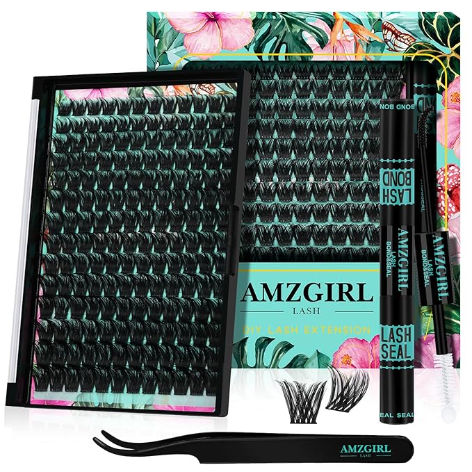 Lash Clusters Kit 168pcs Lash Extension Kit Cluster Lashes Natural Look with Lash Bond and Seal Waterproof, Lash Tweezer with Wet Look Ultra-Thin Band Lashes(Tulip-Kit,D-10-18mm)