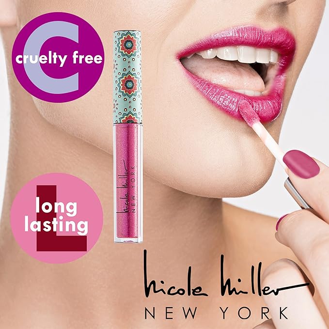 Nicole Miller Lip Gloss Collection Shimmery Glosses for Women and Girls Long Lasting Color Set with Rich Varied Colors, Pink Glossy, 10 Count (Pack of 1)