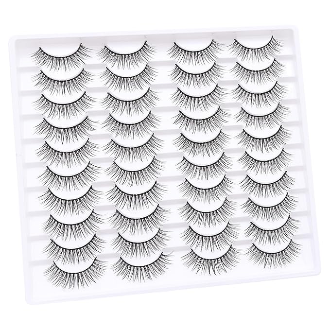 False Eyelashes 20 Pairs Wispy Lashes Faux Mink Lashes 14mm 3D Fluffy Cat Eye Lashes （style 20-064)