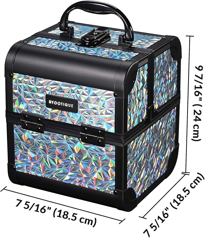 BYOOTIQUE Professional Makeup Train Case with Mirror 2-Tier Trays Nail Box Organizer Case Jewelry Storage box for Nail Tech Beauty Salon Barbershop Traveling,Mermaid Silver