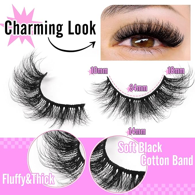 Mink Lashes Volume Cat Eye Thick zanlufly False Eyelashes Natural Curly Fake Eyelashes 18MM Full 8D Volume Lashes Pack 14 Pairs
