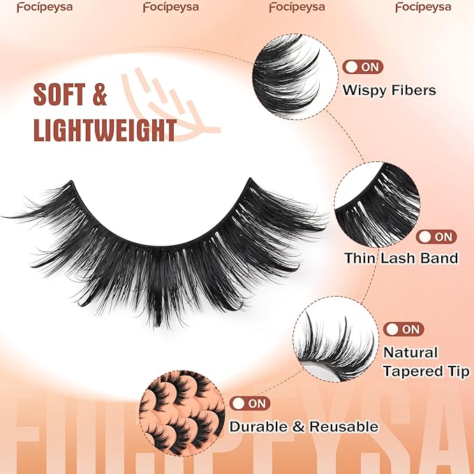 Focipeysa Manga False Eyelashes Wispy Eyelash Pack 18mm Strip Lash C Curly Faux Mink Lashes that Look Like Lash Extensions Natural Wispy False Lash Pack DIY Lash at Home