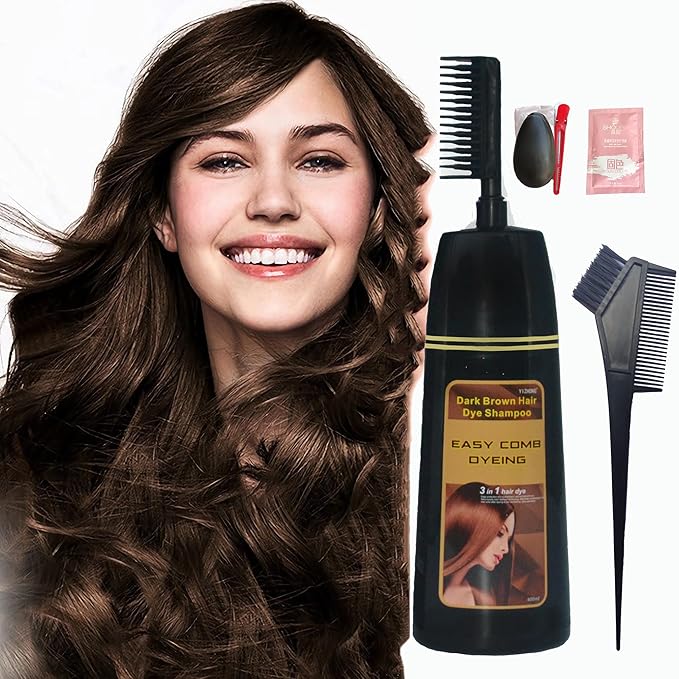 Dark Brown Hair Dye Shampoo YIZHONG Hair Color For Gray Hair Coverage Permanent Darkest Borwn Hair Color Shampoo Women Men Dedicated Darkening Hair Coloring (dark brown Black)…
