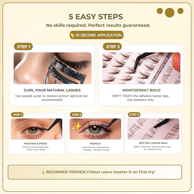 Brown Lash Clusters Pre Glued 197PCS Light Hair Individual Eyelashes No Glue Needed 3 Upper Style +1 Lower Styles Natural False Lashes Kit Tweezers