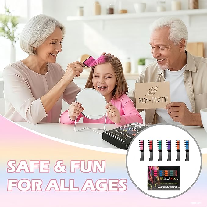 12 Colors Festive Fun Hair Chalk Combs, Instant Hair Color Comb Washable Quick Dry Vibrant Temporary Color for Birthday Christmas Party Gifts for Teenage Girls Kids (12 Colors)
