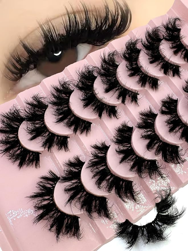 HBZGTLAD Mink Lashes Fluffy False Eyelashes 25mm Dramatic Faux Mink Eyelashes Natural Look Cat Eye Volume Eye Lashes Multipack (9D-24)