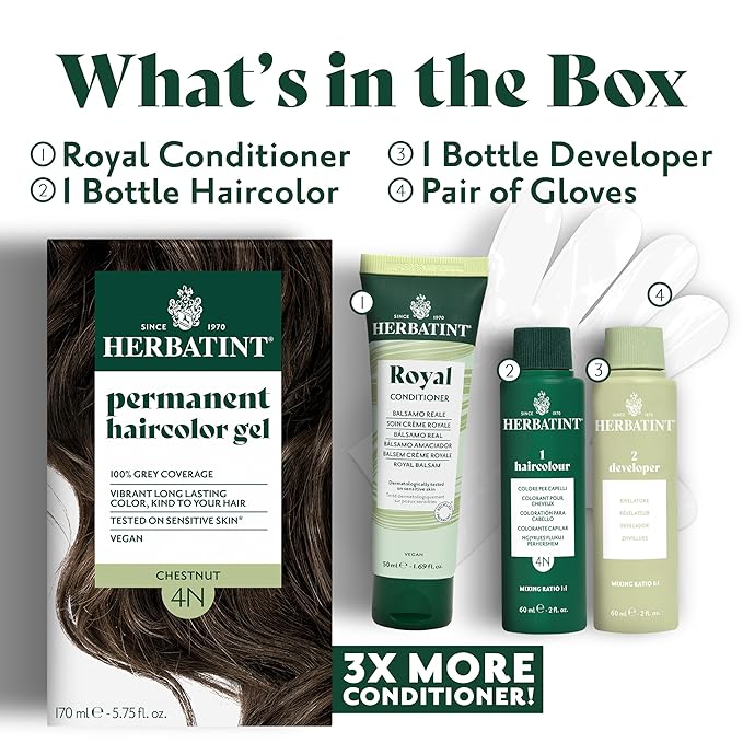 Herbatint Permanent Hair Dye For Women - 5N Light Chestnut - For Up To 100% Gray Coverage of Resistant Gray Hair - Ammonia-Free, Alcohol-Free & Vegan - Salon Influenced Hair color 5.75 fl oz