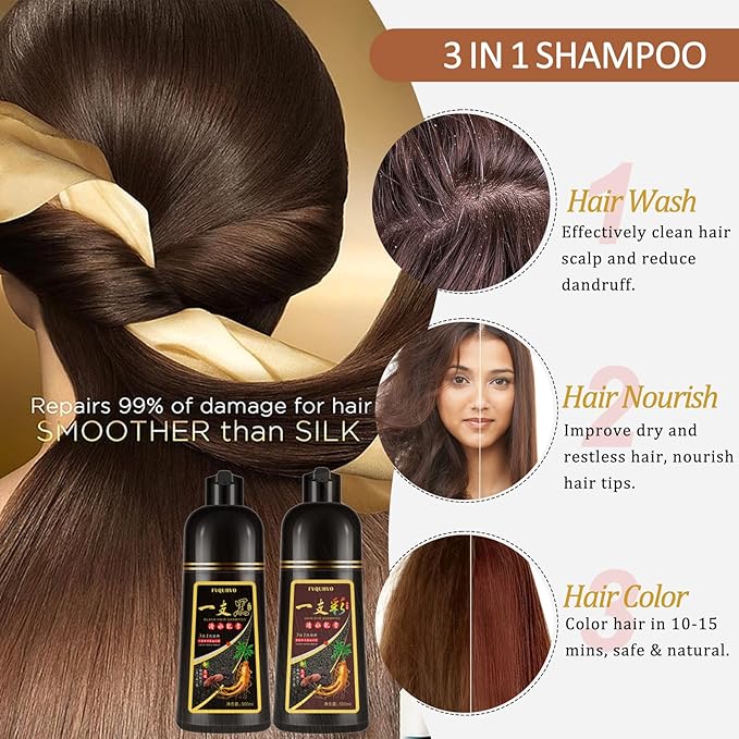 Hair Dye Shampoo 3 in 1, Light Brown Hair Dye for Men Women, Long Lasting Hair Color in Minutes, Dye Color Shampoo Para Canas, Easy to Use for All Hair Types 16.9 Fl Oz (Light Brown)