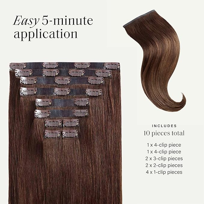 Luxy 100% Remy Human Hair - Seamless Clip-In Hair Extensions - Multi-Dimensional Color for Natural Blending, Adds Volume & Length 240 grams 24" Chocolate Brown Balayage