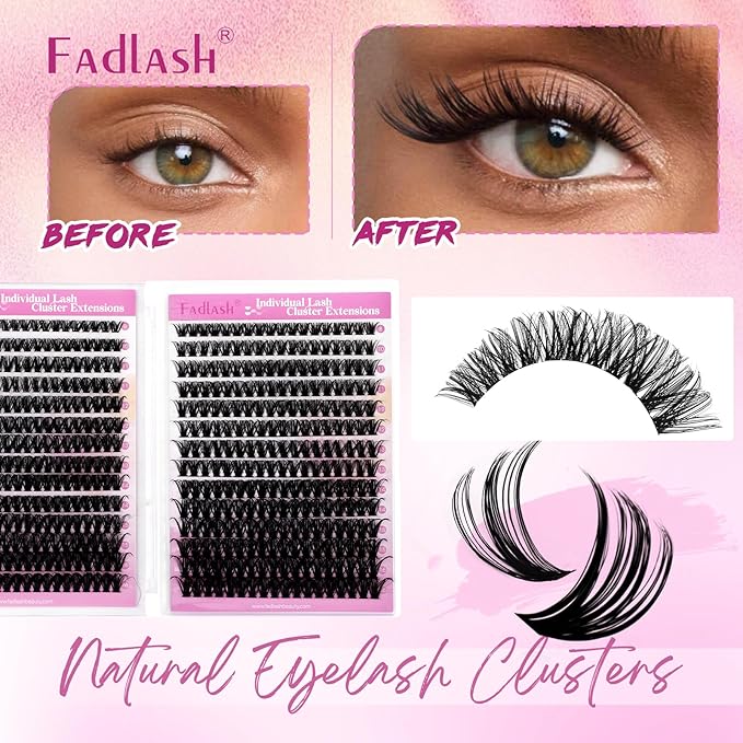 FADLASH Eyelash Clusters Natural Lash Clusters 50D+60D D Curl Individual Lashes Wispy and Volume Clusters Eyelash Extensions 8-16mm Lash Extensions 560PCS