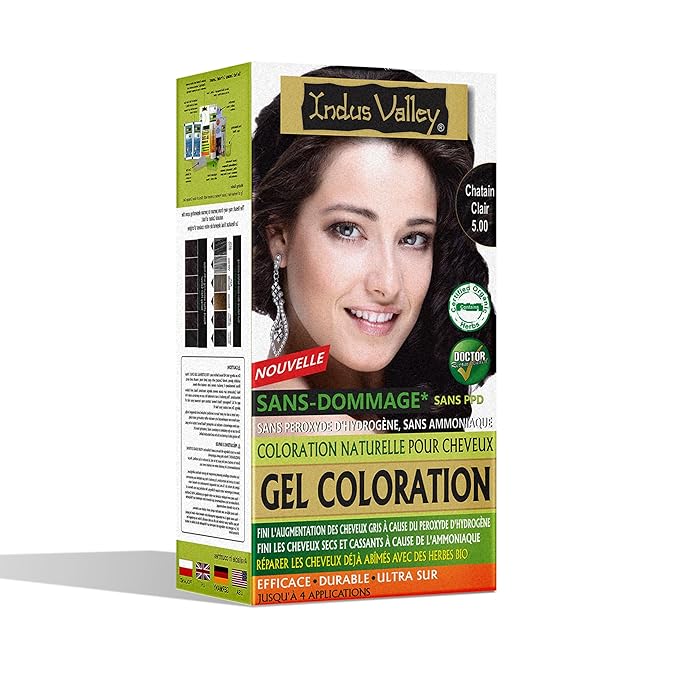 Indus Valley Natural Organic Damage Free Gel Hair Color | Ammonia Free, Vegan & Cruelty Free | Up to 100% Gray Coverage, Long Lasting Results | Light Brown 5.0 (20gram+200ml)