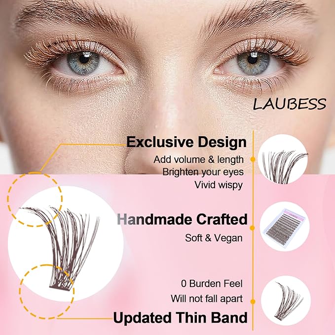 Colored Lash Clusters LAUBESS Dark Brown Colored Eyelash Clusters Wispy Colored Lash Extensions Colorful Lash Clusters Individual Lashes (Brown 40D-0.07D-Mix8-16)