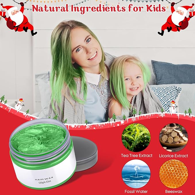 New Hair Color Chalk for Kids, Temporary Hair Color Dye Great Toy for Kids Age 5 6 7 8 9 10 11 12 13 Years Old, Colored Hair Wax Stocking Suffer for Girls Gift Birthday Halloween Christmas (Green)