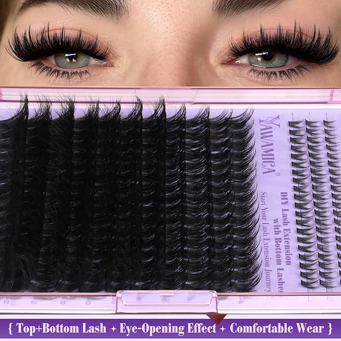 Volume Lash Clusters with Bottom Lashes Wispy Fluffy Eyelash Clusters Manga Lashes Clusters with Spikes 14-24mm Long 260D Thick Cluster Eyelash Extensions D Curl 236pcs Individual Lashes by Yawamica
