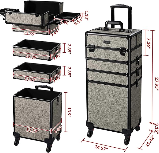 BYOOTIQUE Rolling Makeup Cases Organizer Nail Tech Storage Cart Hairdressing Brush Bags False Eyelash Storage for Beauty Salon Traveling Beautician Manicurist Hairstylist,Rococo GainsBoro