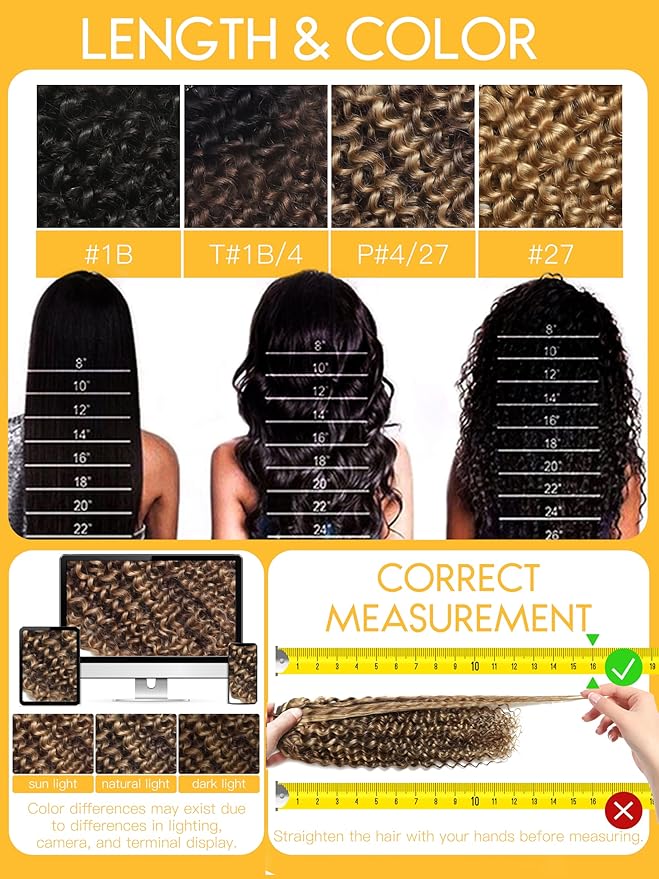 Caliee 18Inch Human Hair Jerry Curly Clip in Hair Extensions Highlight Piano Dark Brown Mixed with Strawberry Blonde for Women 3B 3C Curly Clip ins Real Remy Human Hair Extensions #P4/27 120G 7Pcs