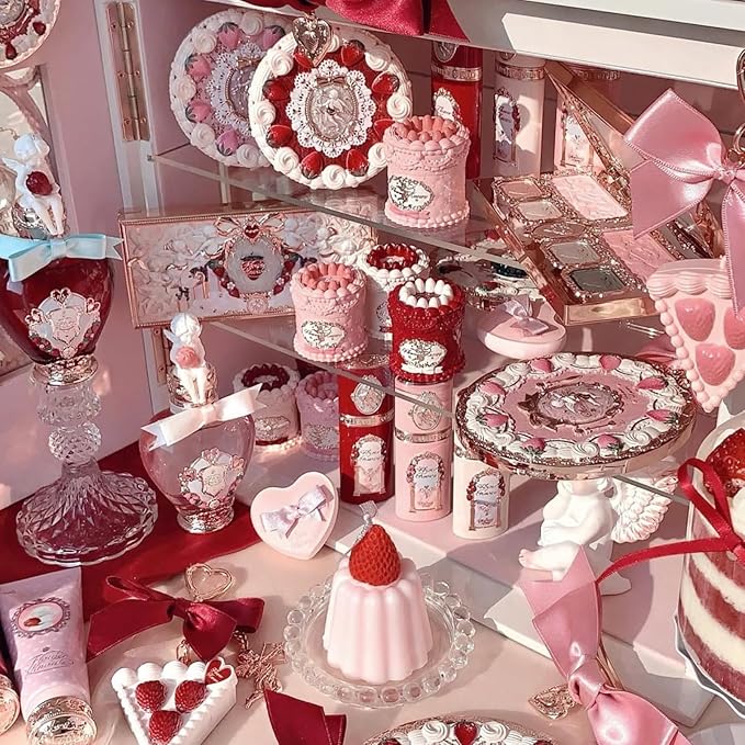 Flower Knows Strawberry Cupid 12-Piece Makeup Gift Box Set,Lip Cream×2+Liquid Blush×2+Makeup Palette×1+Hand Mirror×1+Solid Perfume×1+Hair Clip×1+Cushion Powder Puff×2+Eyeshadow Brush×1+Gift Box×1