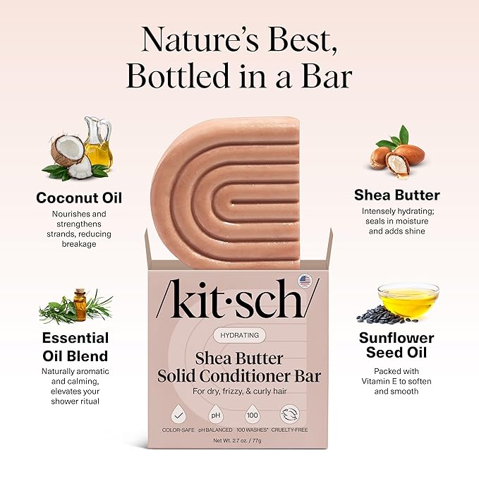 Kitsch Shea Butter Conditioner Bar – Shea Moisture Conditioner for Soft, Hydrated Hair – Solid Hair Conditioner for Hair Care – Paraben, Sulfate & Silicone-Free, Vegan, Made in USA - 2.7 oz