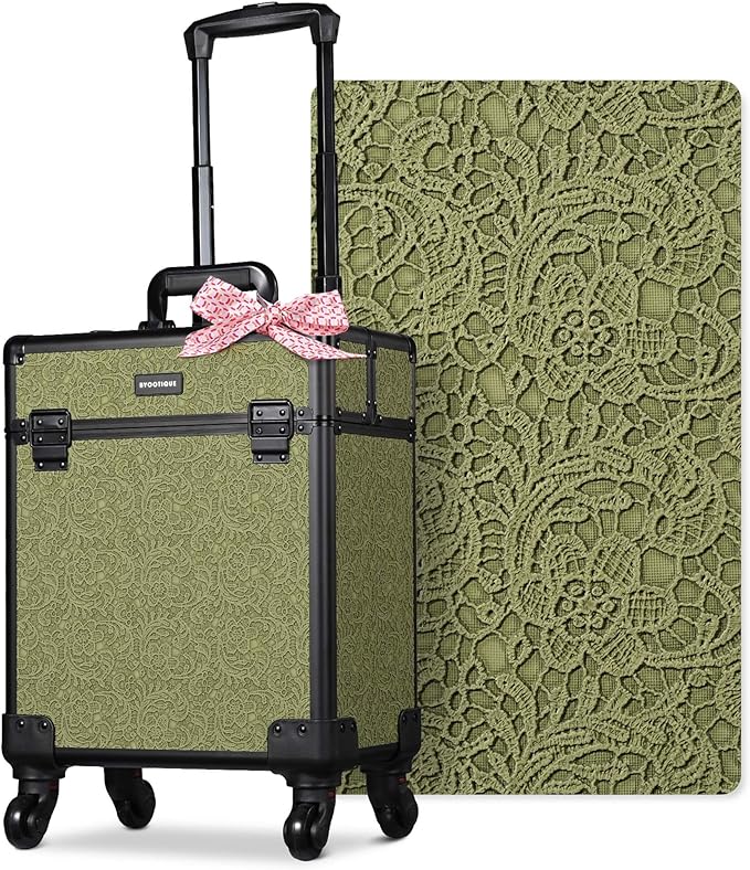 BYOOTIQUE Cosmetology Cases on Wheels Rolling Makeup Organizer Cart Professional Nail Tech Storage Hairdressing Brush Bags for Nail Artist Beauty Barber Salon Hairstylist,Rococo Moss