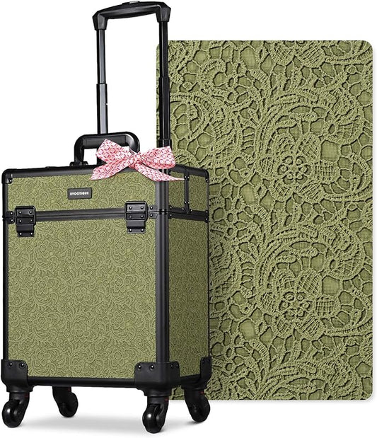 BYOOTIQUE Cosmetology Cases on Wheels Rolling Makeup Organizer Cart Professional Nail Tech Storage Hairdressing Brush Bags for Nail Artist Beauty Barber Salon Hairstylist,Rococo Moss