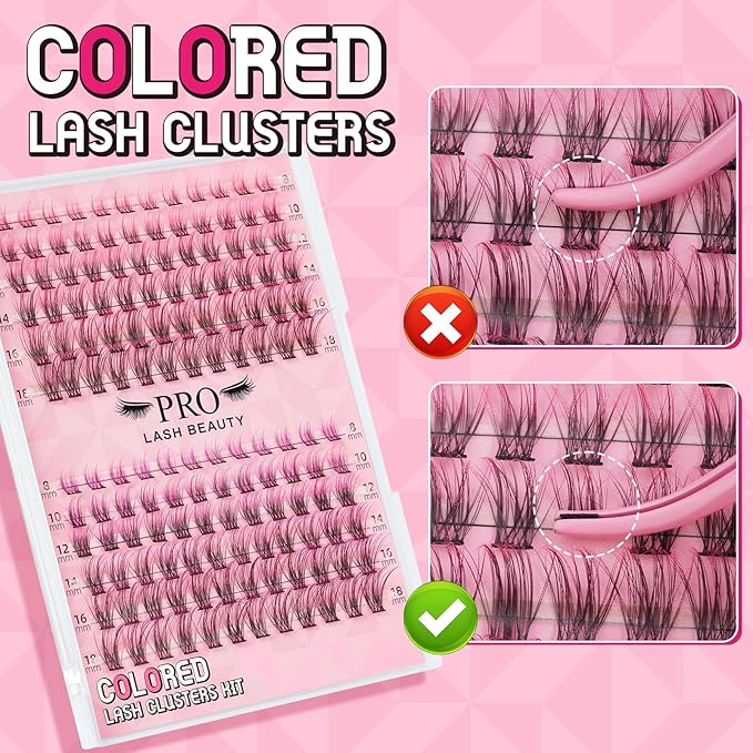144 Pcs Colored Hollywood Lashes 8-18 Mixed Colored Lash Extension Individuals 2 Colors Pink+Purple Lash Extensions Super Thin Band And Reusable Soft & Comfortable (Pink + Purple,D-8-18mix)