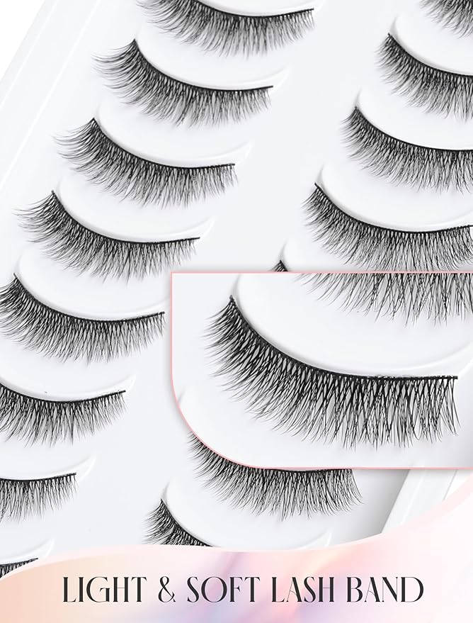 Natural Lashes Short Lashes Natural Eyelashes Natural Look False Eyelashes Wispy Lashes for Samll Eyes Fake Eyelashes 10 Pairs 10mm Bluebell