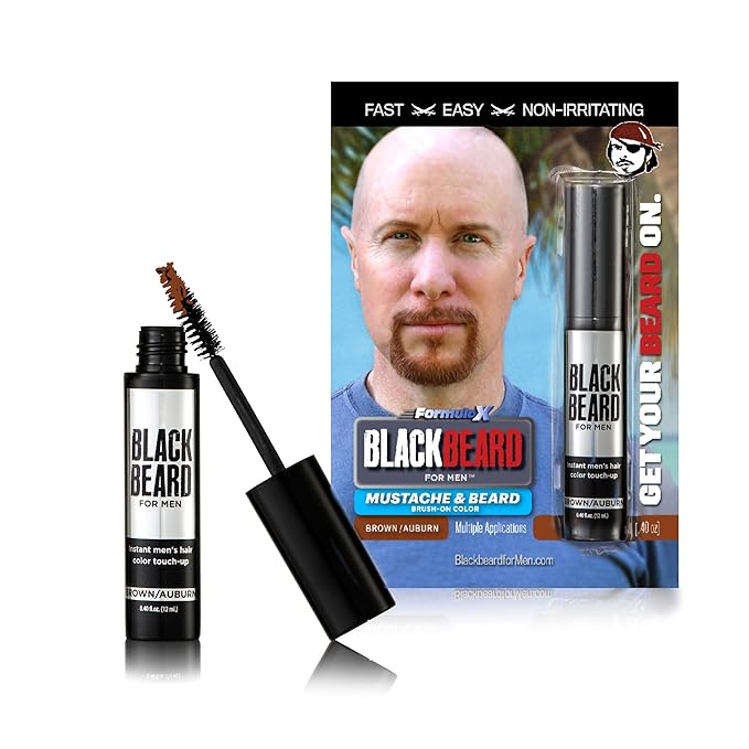 Blackbeard for Men Instant Beard Color – All Day Beard, Mustache, Eyebrow, and Sideburns Color – Temporary, Hypoallergenic Beard Dye Alternative – Up to 45 applications – Brown/Auburn, 3 Pack