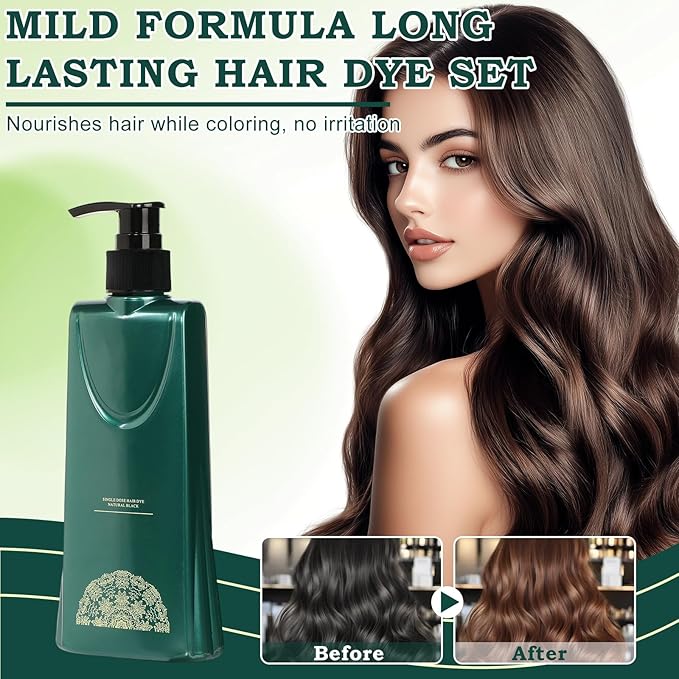 Mild Formula Long Lasting Hair Dye Set, Plant Extracts Hair Color for Gray Coverage, Herbal Hairs Dyes, Nourishing, Natural, Long-Lasting Shampoo 210ML (Chestnut Brown)