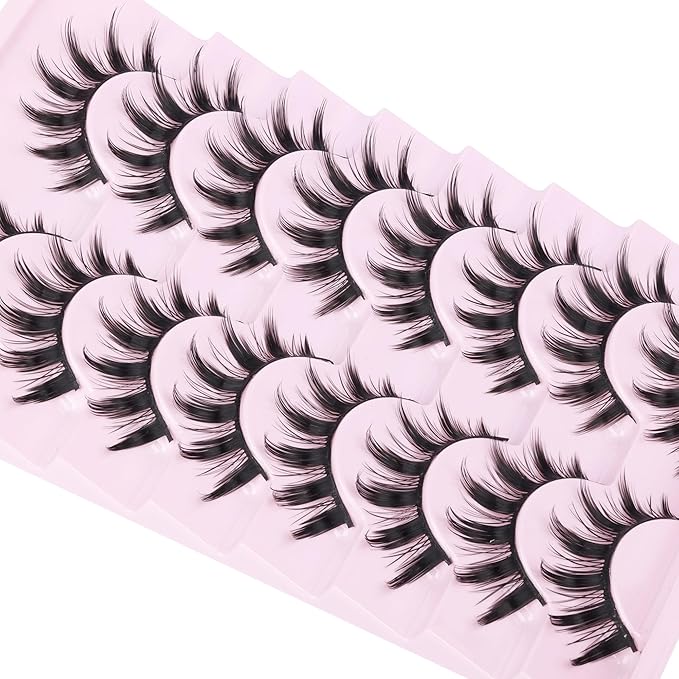 Manga Lashes 8 Pairs 15mm Wispy Spiky Anime False Eyelashes Natural Look 8D Volume Faux Mink Lashes for Asian Korean Japanese Cosplay Doll Eye Extensions Style by GVEFETIEE