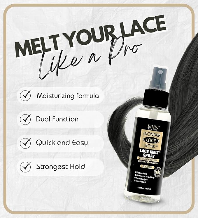 EBIN NEW YORK Wonder Lace Bond Lace Melt Spray - Extreme Firm Hold (Supreme) | Flawless,Natural, and Seamleass finish, No Reside, Long Lasting Formula with Protecting Edges, Perfect for wigs