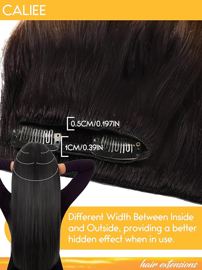 Caliee Curly Clip in Hair Extensions Human Hair 18Inch Ombre Natural Black into Dark Brown Natural Wave Curly Clip in Extensions for Black Women Double Weft Clip Ins Hair 120g #T1B/4 7Pcs
