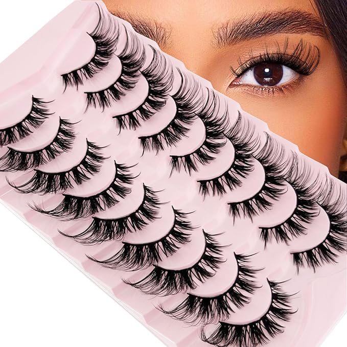 Cat Eye Lashes Wispy False Eyelashes Yasnai Volume Thick Lashes Strips Lashes Fake Lashes Natural Eyelashes 9 Pairs Pack