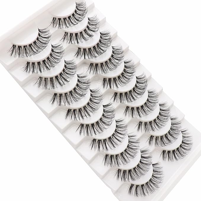 Veleasha Russian Strip Lashes with Clear Band Looks Like Eyelash Extensions D Curl Lash Strips 10 Pairs Pack (DT09)