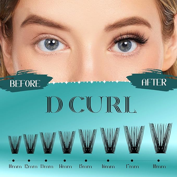 GEMERRY Lash Clusters 280pcs 50D DIY Eyelash Extension D Curl Individual Lash Cluster Natural Eyelash Extension Mixed Tray Reusable Handmade Home Application (50D-0.07D-10-18MIX)