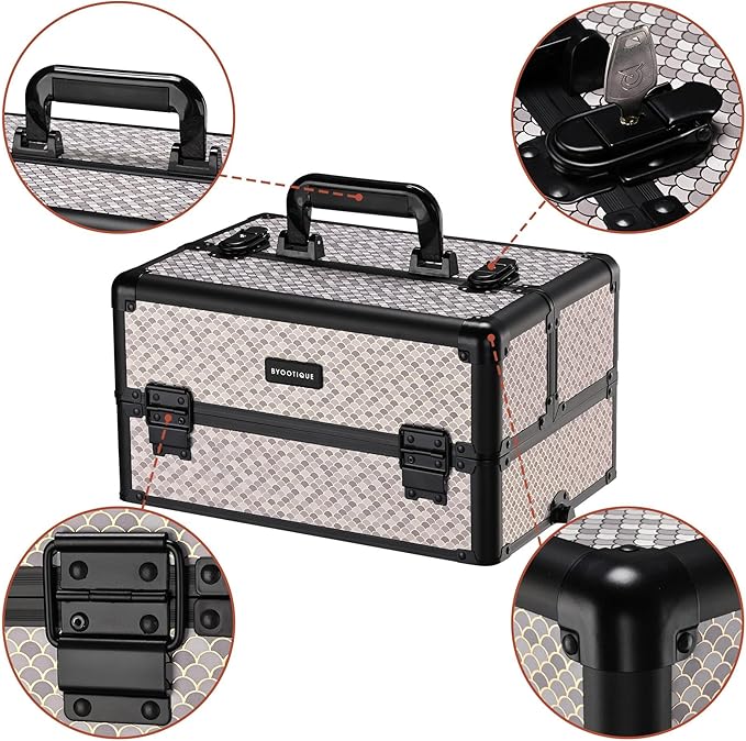 BYOOTIQUE Rolling Makeup Train Case 4in1 Professional Travel Art Deco Graphite