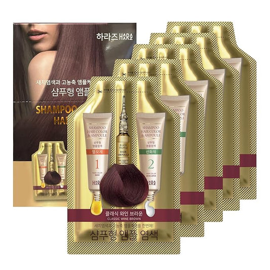 Instant Permanent Hair Color Dye Shampoo Ampoule - Paraben-Free, 5-Minute Easy and Fast Coloring, Gray Cover Hair Dye with Keratin & Collagen, Made in Korea (Wine Brown)