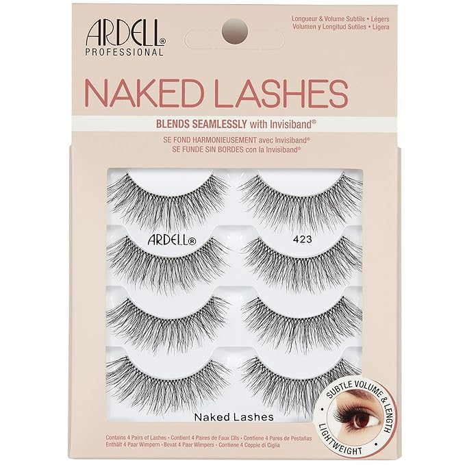 Ardell Naked Lashes Natural 423 with Invisiband – Lightweight Strip Lashes, Eyelashes Natural Look for Everyday Wear, 4 Pairs