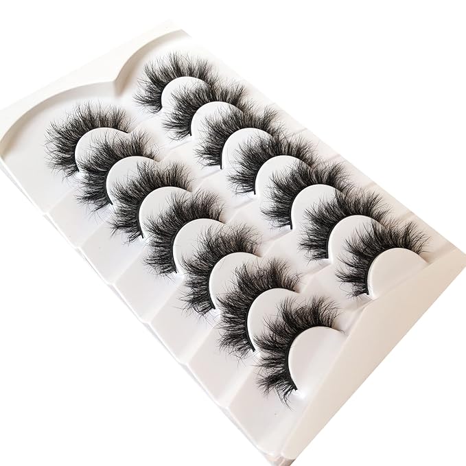 Pooplunch False Eyelashes Sexy Volume 8D Faux Mink Lashes 15MM Wispy Short Natural Fake Eye Lash Strips 7 Pairs Pack