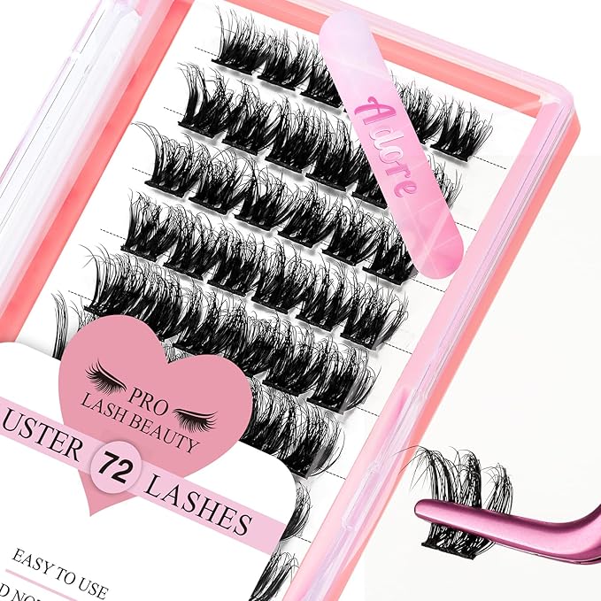 PRO LASHBEAUTY Cluster Lashes Lash Clusters Individual Lashes DIY Eyelash Extension C-8-16mix Thin Band Easy to Apply at home Lashes (Adore, C-8-16mix)