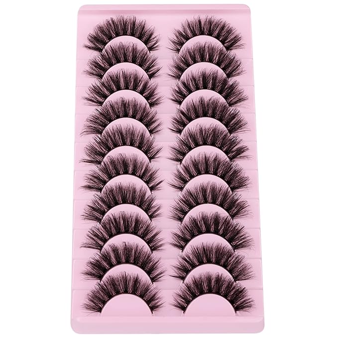 False Eyelashes Wispy Mink Lashes 18mm Strip Lashes Natural Look Fake Eyelashes Curly Soft Cat Eye Lash Pack 10 Pairs by EYDEVRO