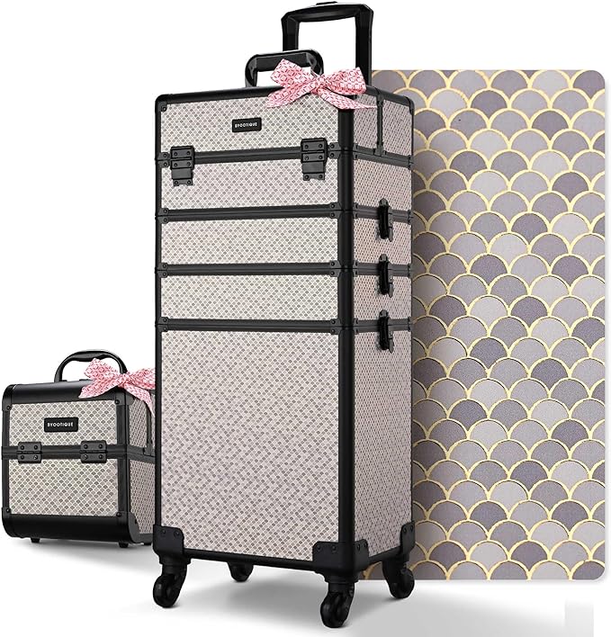 BYOOTIQUE Makeup Train Case Trolley w/Cube Case Cosmetic Organizer Art Deco Graphite